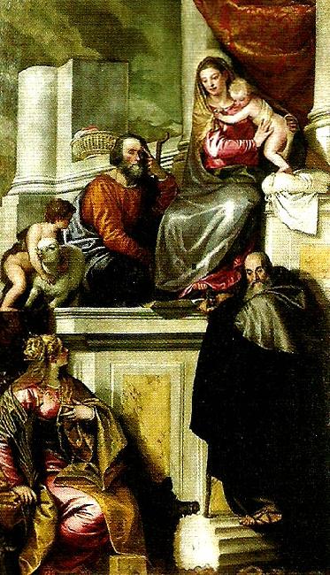 Paolo  Veronese holy family with john the baptist, ss. anthony abbot and catherine oil painting image